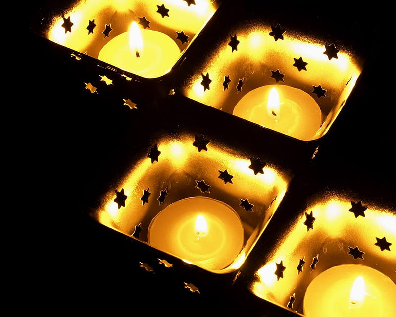 Candle Light, candle, stars, pretty, candle holders, glow, candles, fire, flames, HD wallpaper