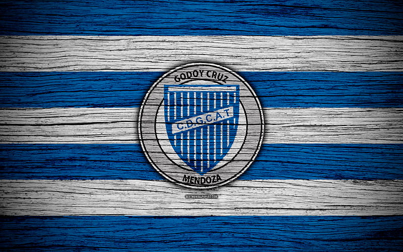 Godoy Cruz Superliga, logo, AAAJ, Argentina, soccer, Godoy Cruz FC, football club, wooden texture, FC Godoy Cruz, HD wallpaper