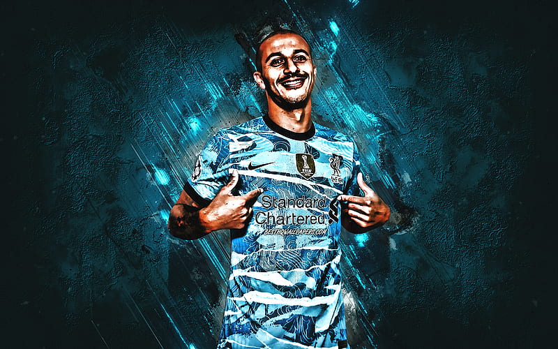 Thiago Alcantara, Liverpool FC, spanish football player, portrait, blue stone background, England, football, creative art, HD wallpaper