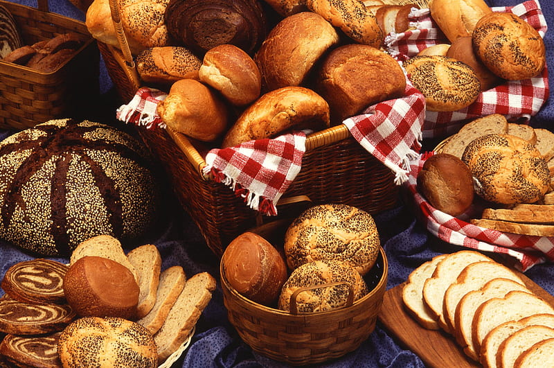 Fresh bread for everyone! :), graph, bread bin, variety, table, fresh, cloth, bread, whole-meal bread, white bread, graphy, taste, black bread, daily bread, bread basket, HD wallpaper