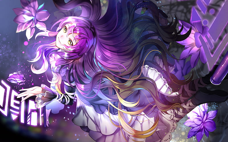 Byakuren Hijiri, art, purple hair, manga, flowers, Touhou, Hijiri Byakuren, HD wallpaper