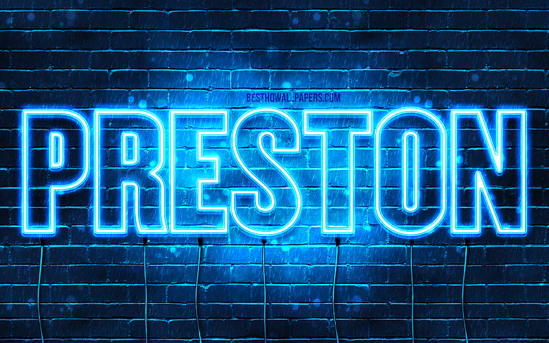 Preston with names, horizontal text, Preston name, blue neon lights, with Preston name, HD wallpaper