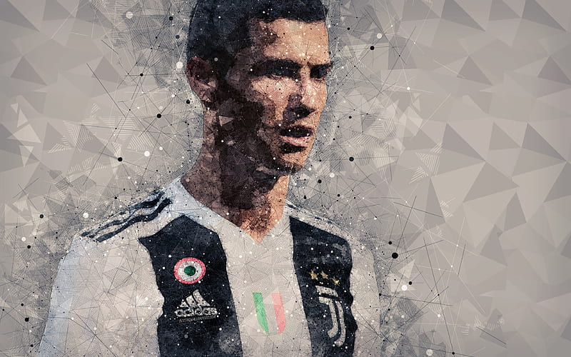 Cristiano Ronaldo art, Juventus FC, geometric art, portrait, Portuguese footballer, Serie A, Italy, HD wallpaper
