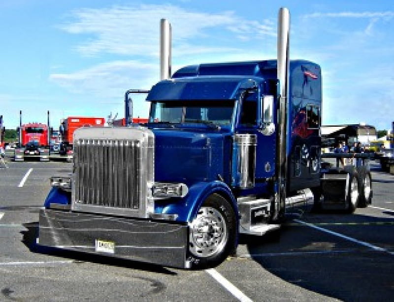 Blue Peterbilt, truck, big rig, peterbilt, semi, HD wallpaper