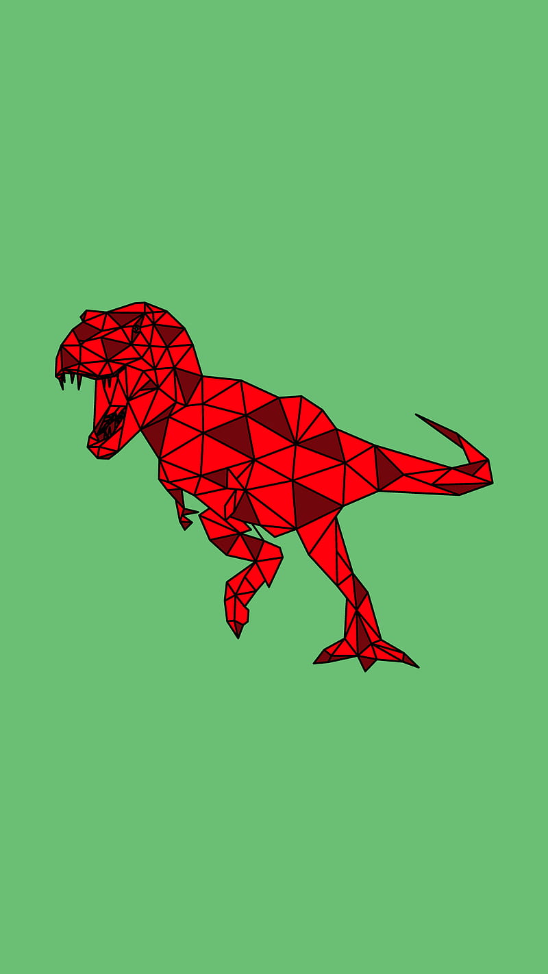 Red Tyrannosaurus Rex, DimDom, Dinosaur, T-rex, Tyrannosaurus Rex, animal, colorful, cute, geometric, low poly, HD phone wallpaper