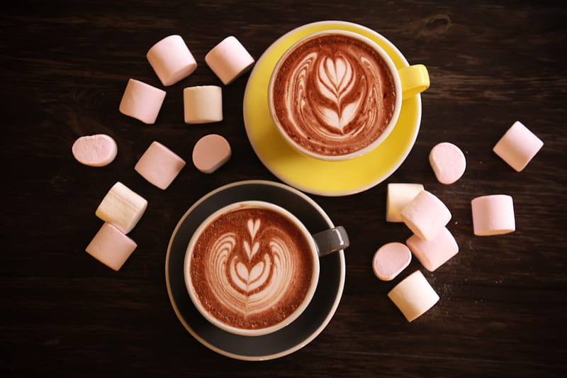 cappuccino, coffee, marshmallows, dessert, HD wallpaper