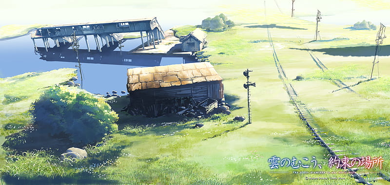 something or other, rail, anime, shack, post, sign, depo, HD wallpaper