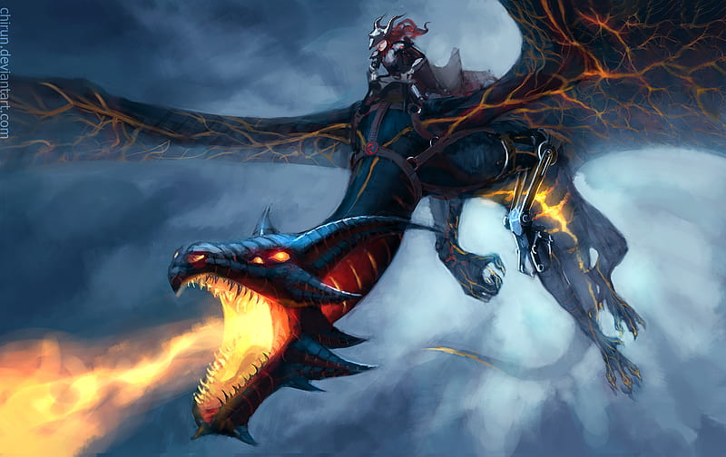 Dragon Rider, dragon, artist, artwork, digital-art, HD wallpaper