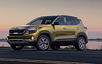 Kia Seltos, 2021, front view, exterior, compact crossover, new golden Seltos, korean cars, Kia, HD wallpaper