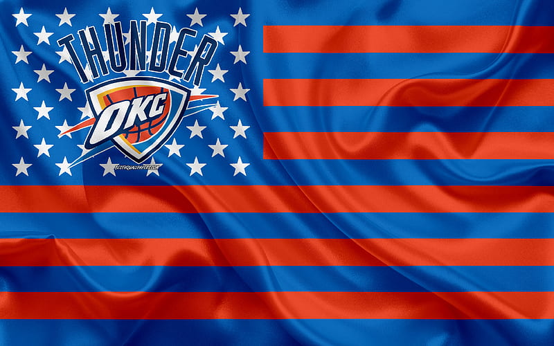 Oklahoma City Thunder, American basketball club, American creative flag, red blue flag, NBA, Oklahoma City, Oklahoma, USA, logo, emblem, silk flag, National Basketball Association, basketball, HD wallpaper