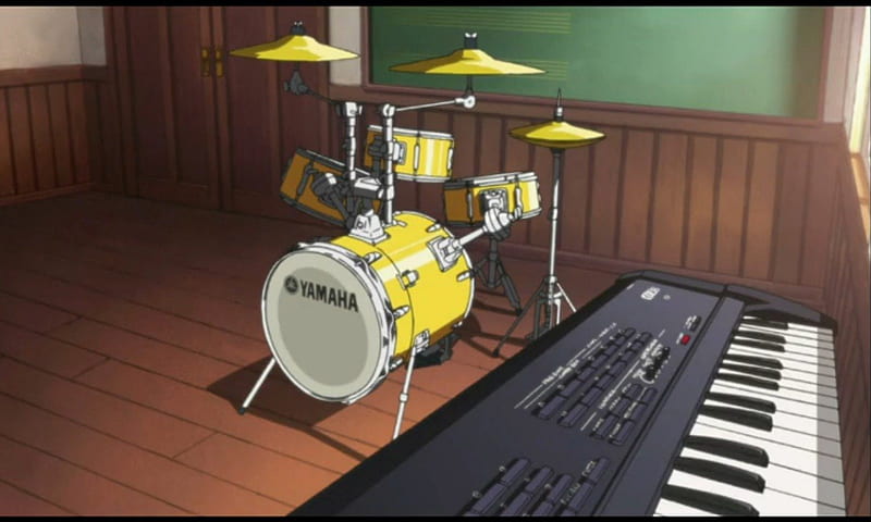 Instruments, k-on, item, music, objects, drum, piano, instrument, anime, kon, keyboards, scene, HD wallpaper