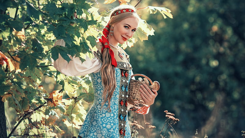 Beauty, model, girl, basket, woman, russian style, HD wallpaper | Peakpx