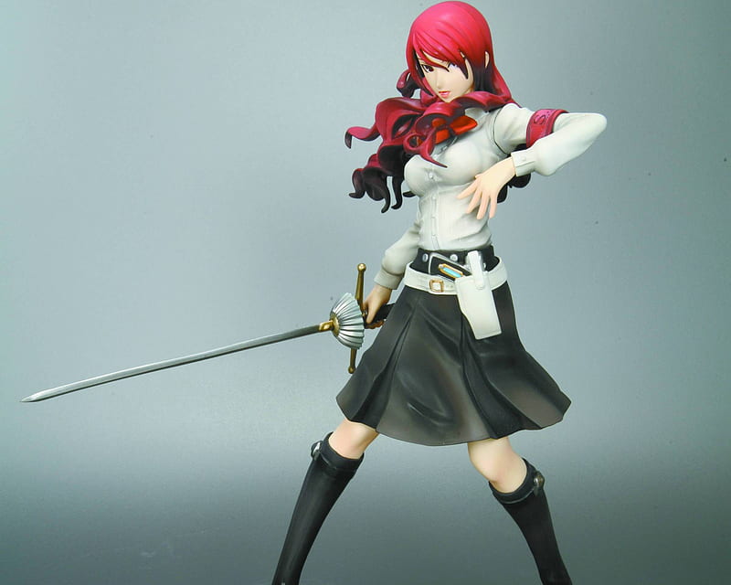 Mitsuru Kirijo, female, red hair, sexy, cute, warrior, girl, blade, figure, anime, hot, anime girl, weapon, long hair, sword, HD wallpaper