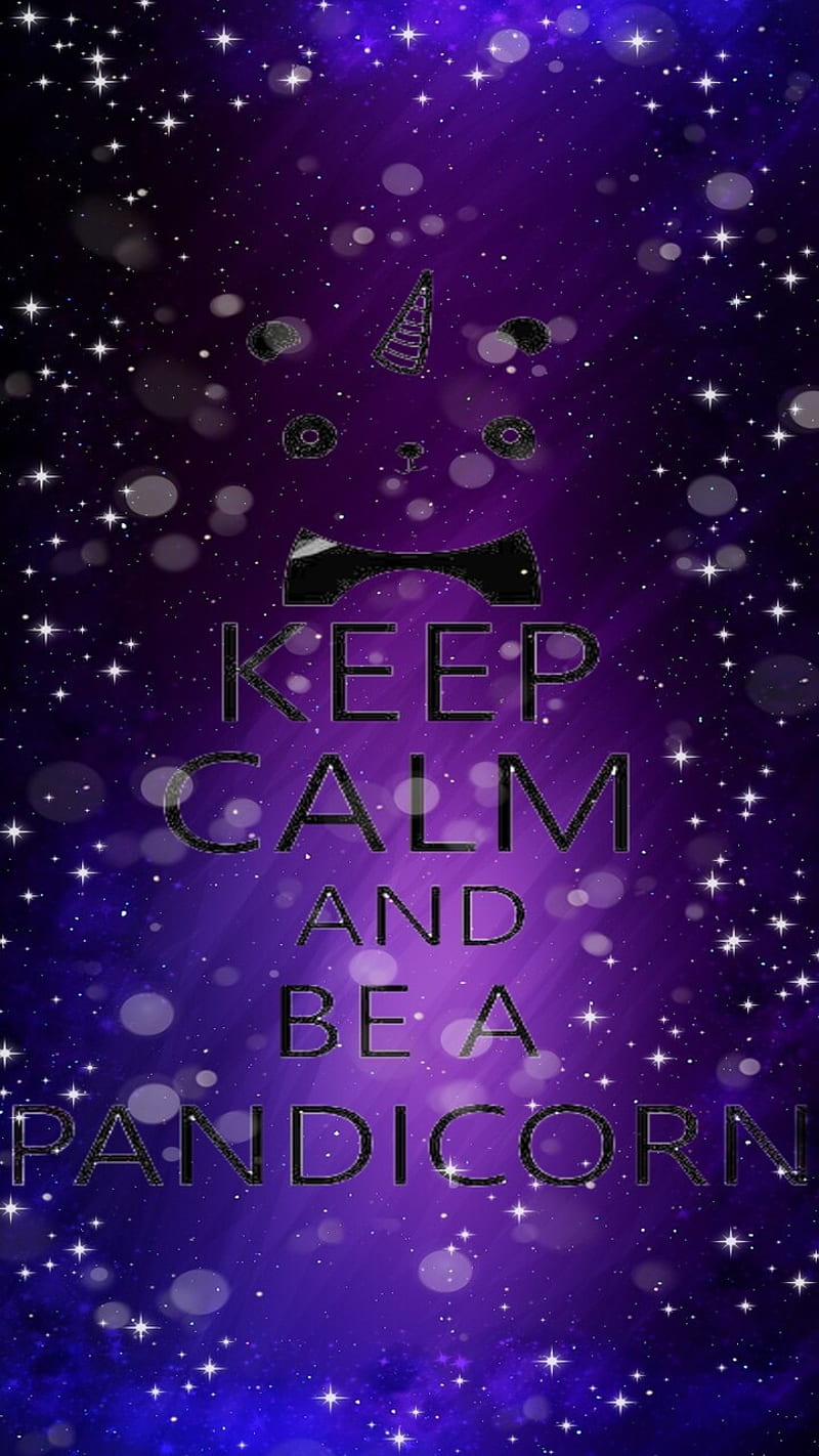 Keep calm, black, purple, screen, panda, space, galaxy, unicorn, HD phone wallpaper