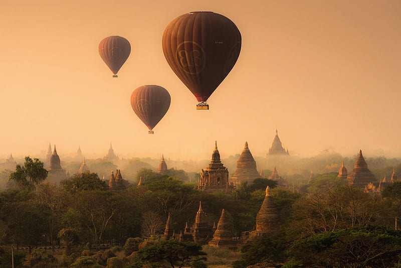 Myanmar Bagan, ballon mountain, HD wallpaper