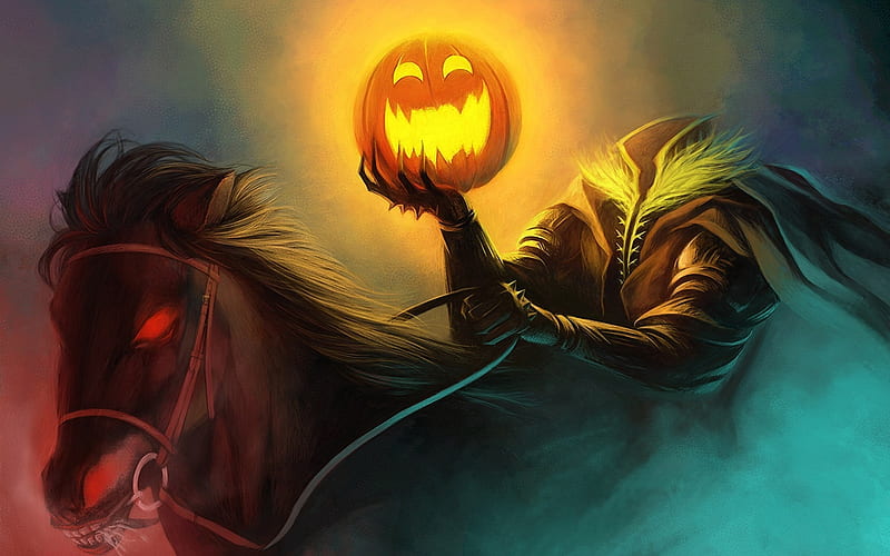 Spooky halloween, horseman, spooky, horse, pumpkin, HD wallpaper | Peakpx