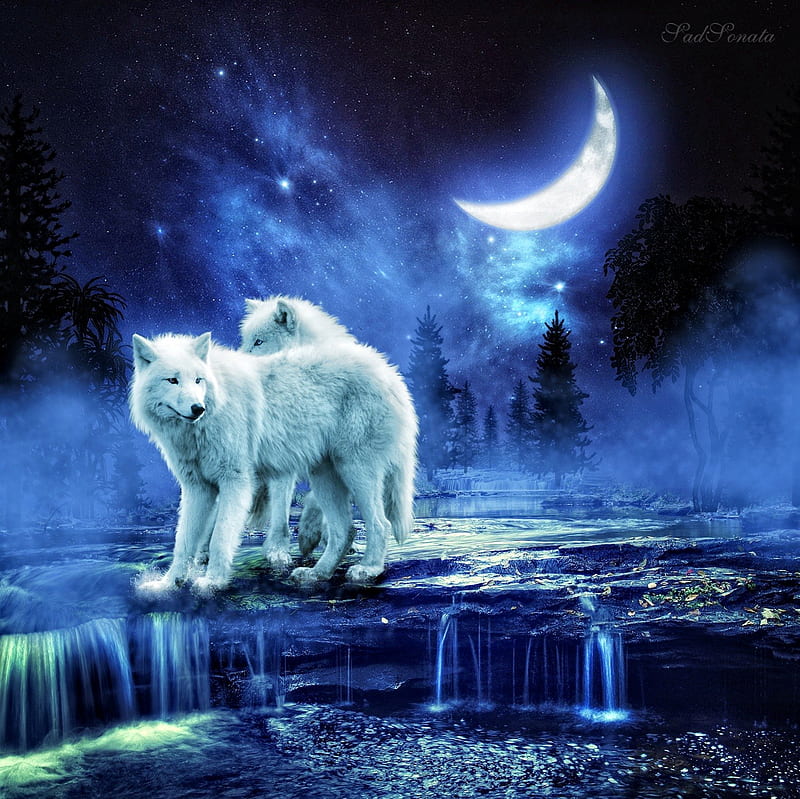 Tristeza, fantasía, lobos, animales, azul, Fondo de pantalla HD | Peakpx