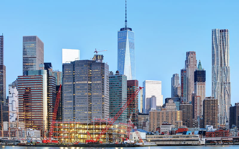 New York, skyscrapers, USA, World Trade Center 1, Manhattan, HD wallpaper
