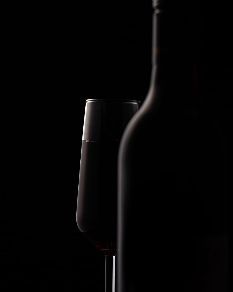 wine glass behind bottle, HD phone wallpaper