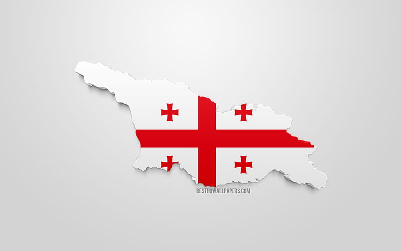 3d flag of Georgia, map silhouette of Georgia, 3d art, Georgia flag, Europe, Georgia, geography, Georgia 3d silhouette, HD wallpaper