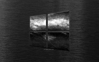 Windows 10, logo, creative art, steel logo, Windows, metal emblem, dark metal background, steel texture, HD wallpaper