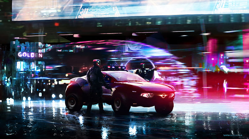 Cyberpunk Police Cars , cyberpunk, artist, artwork, digital-art, HD wallpaper
