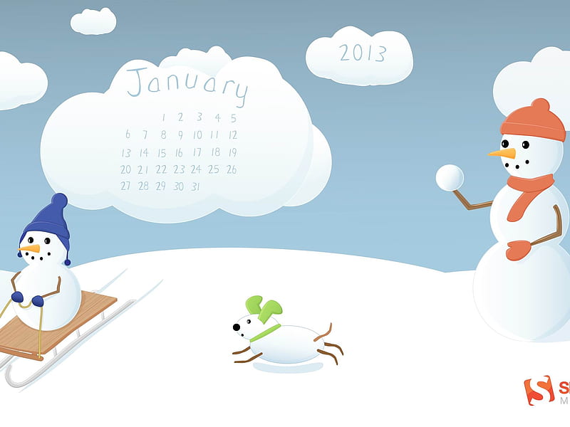 Winter Fun-January 2013 calendar themes, HD wallpaper