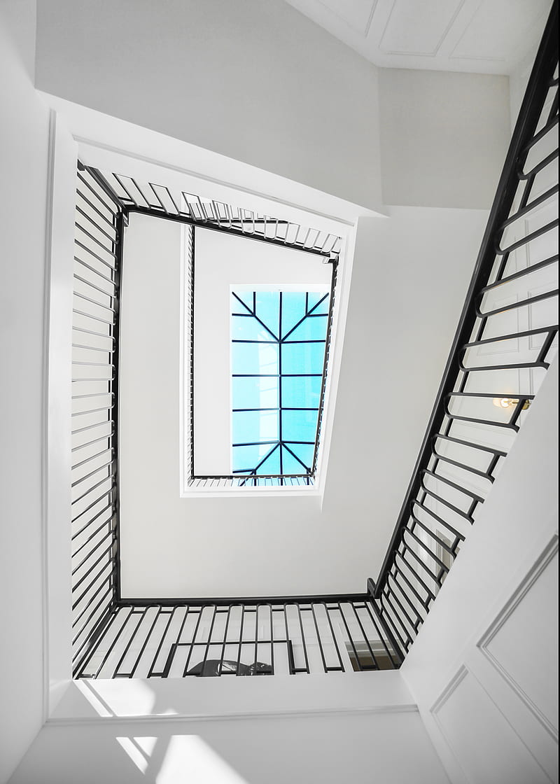 staircase, window, minimalism, white, architecture, HD phone wallpaper