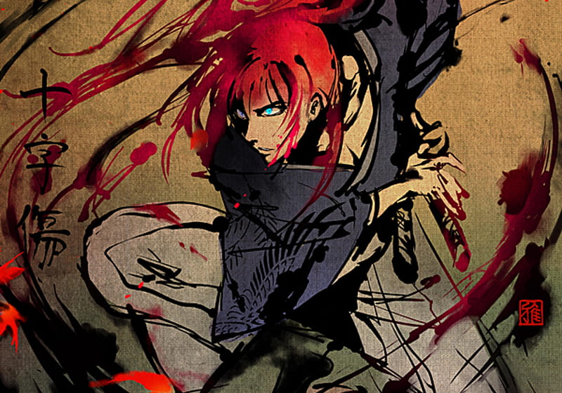 Samurai red hair cool backround anime red eyes