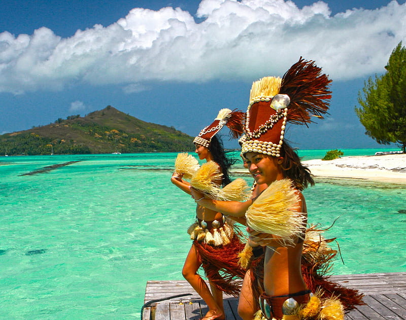 Tahitian Dancers Wecome Visitors to Their Island Bora Bora French Polynesia, dancers, polynesia, reef, sea, atoll, dancer, hula, beach, ceremony, lagoon, bora bora, sand, tribal, aqua, polynesian, luxury, blue, islands, holiday, tahitian, clear, ocean, honeymoon, coral, escape, wedding, paradise, island, tahiti, polynesians, tropical, HD wallpaper