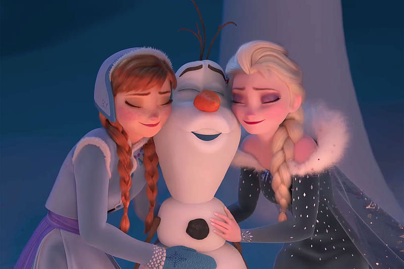 Olaf's Frozen Adventure (2017), poster, anna, movie, elsa, snowman, iarna, winter, fantasy, snow queen, olafs frozen adventure, princess, disney, blue, HD wallpaper