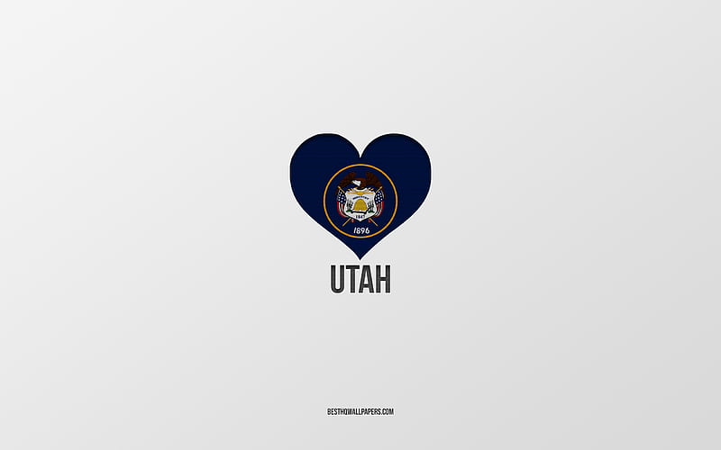 I Love Utah, American States, gray background, Utah State, USA, Utah flag heart, favorite States, Love Utah, HD wallpaper