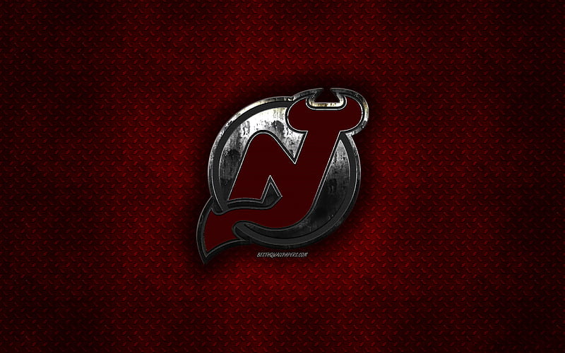 New Jersey Devils, American hockey club, red metal texture, metal logo, emblem, NHL, Newark, New Jersey, USA, National Hockey League, creative art, hockey, HD wallpaper