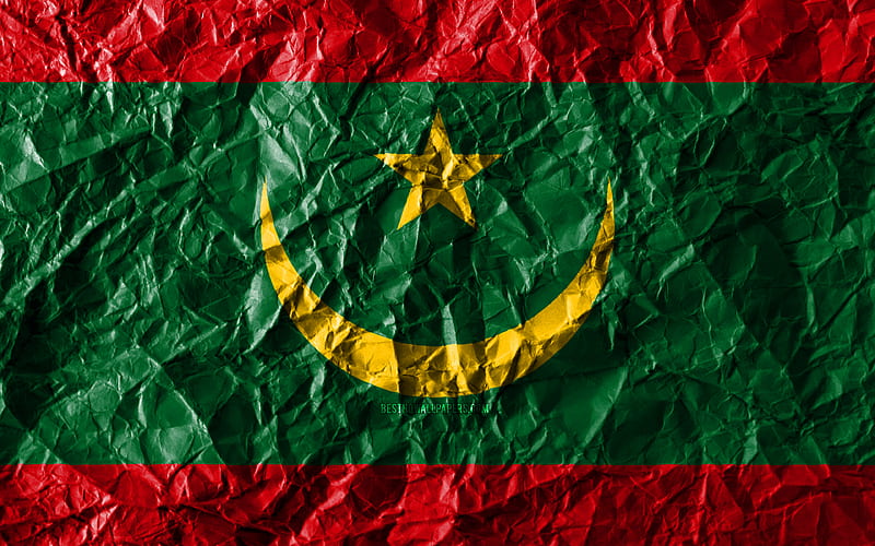 Mauritanian flag crumpled paper, African countries, creative, Flag of Mauritania, national symbols, Africa, Mauritania 3D flag, Mauritania, HD wallpaper