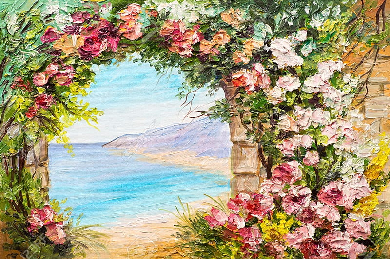 Entrance to paradise, flower, art, paradise, arch, HD wallpaper
