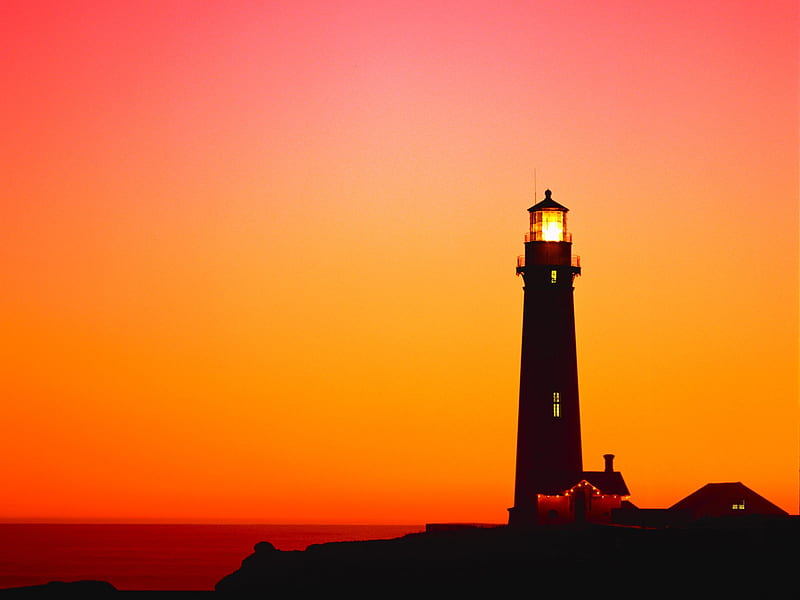 Sunset with lighthouse, HD wallpaper