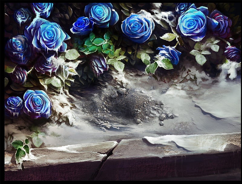 ✼.Sweet Blue Roses.✼, pretty, bonito, digital art, sweet, leaves, paintings, love, flowers, blue, lovely, blue roses, colors, love four seasons, creative pre-made, roses, cool, nature, HD wallpaper