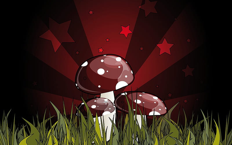 mush, red, stars, 3d, mushrooms, white, HD wallpaper