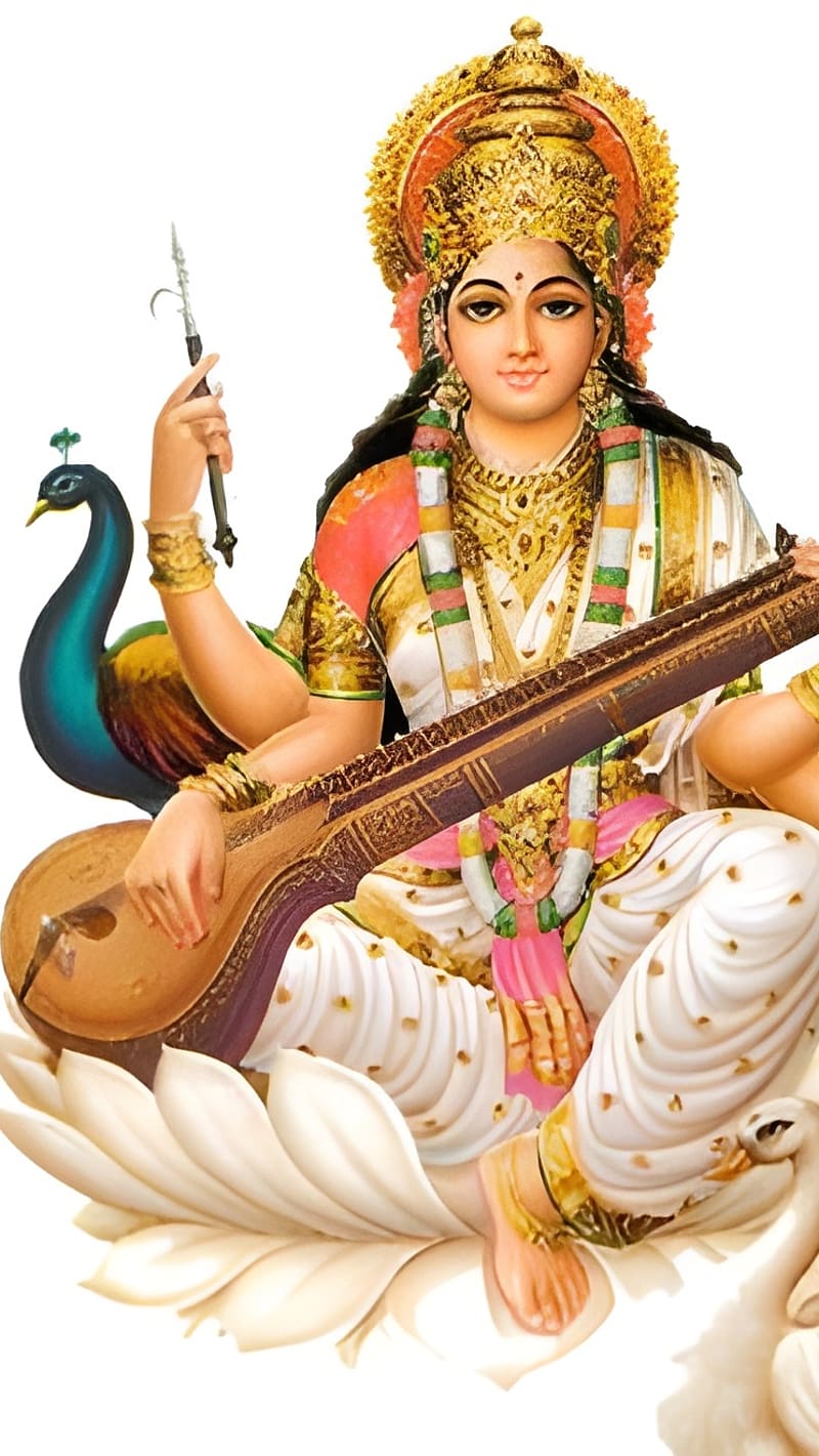 Saraswati, Peacock Background, saraswati thakur, goddess, HD phone ...