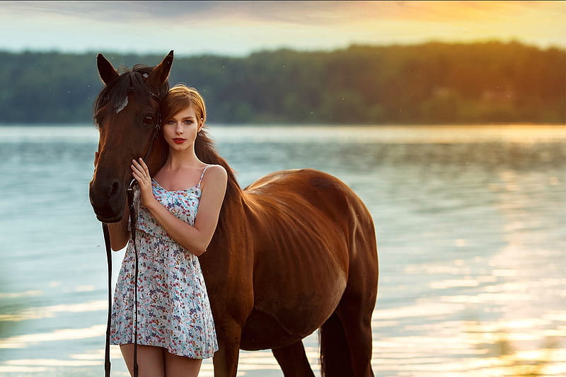 Cowgirl ~ Anastasia Zhilina, horse, cowgirl, redhead, model, HD wallpaper