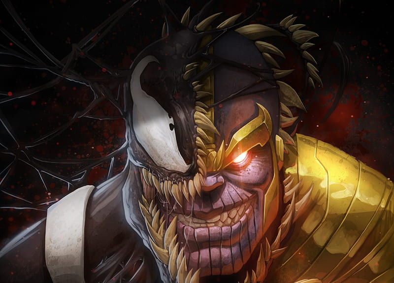 Venom And Thanos Crossover, venom, thanos, superheroes, HD wallpaper