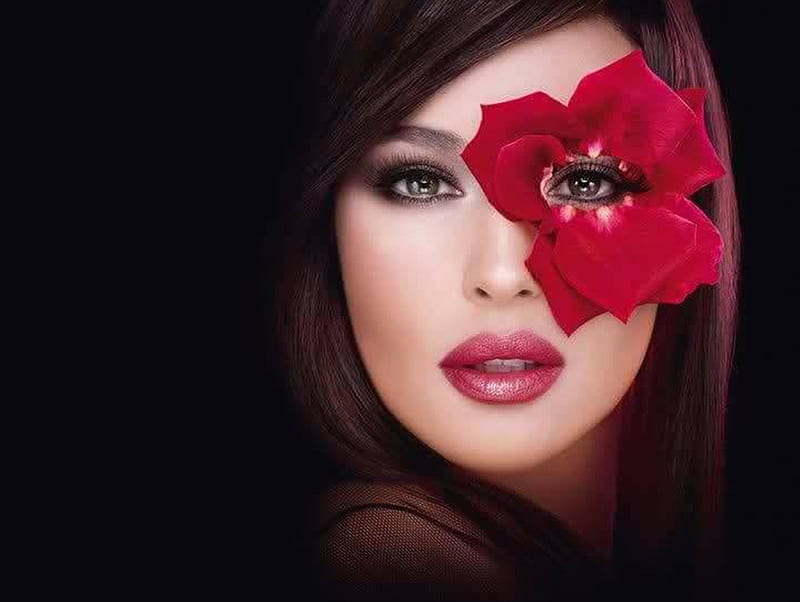 fashion makeup, red, cool, graphy, people, flower, beauty, fashion, HD wallpaper