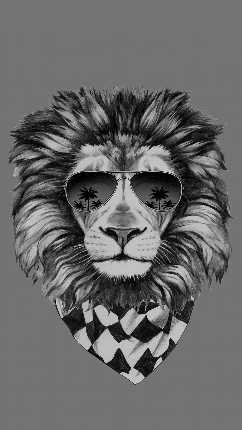 Hipster, abstract, art, black white, lion, HD phone wallpaper