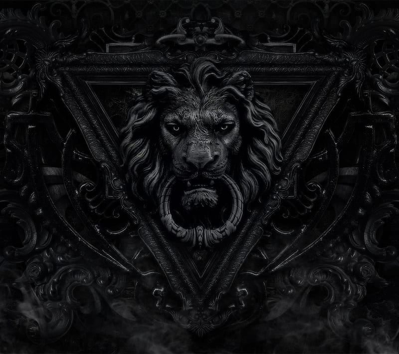 Gothic Lion Gate, dark, door, goth, ornament, ring, HD wallpaper