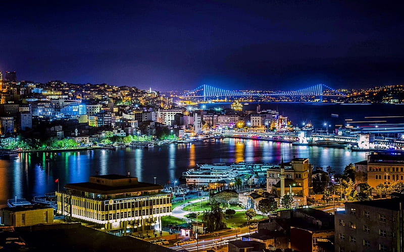 Night, Istanbul, Bosphorus, Turkey, HD wallpaper
