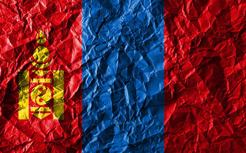 Mongolian flag crumpled paper, Asian countries, creative, Flag of Mongolia, national symbols, Asia, Mongolia 3D flag, Mongolia, HD wallpaper