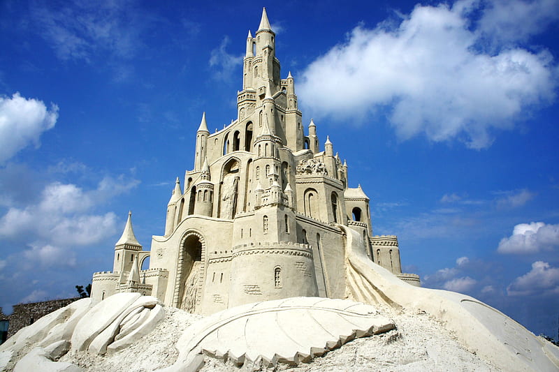 Awesome Sand Castle, graph, sand, clouds, castle, HD wallpaper