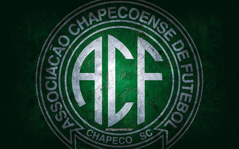 Chapecoense, Brazilian football team, green background, Chapecoense logo, grunge art, Serie A, Brazil, football, Chapecoense emblem, HD wallpaper