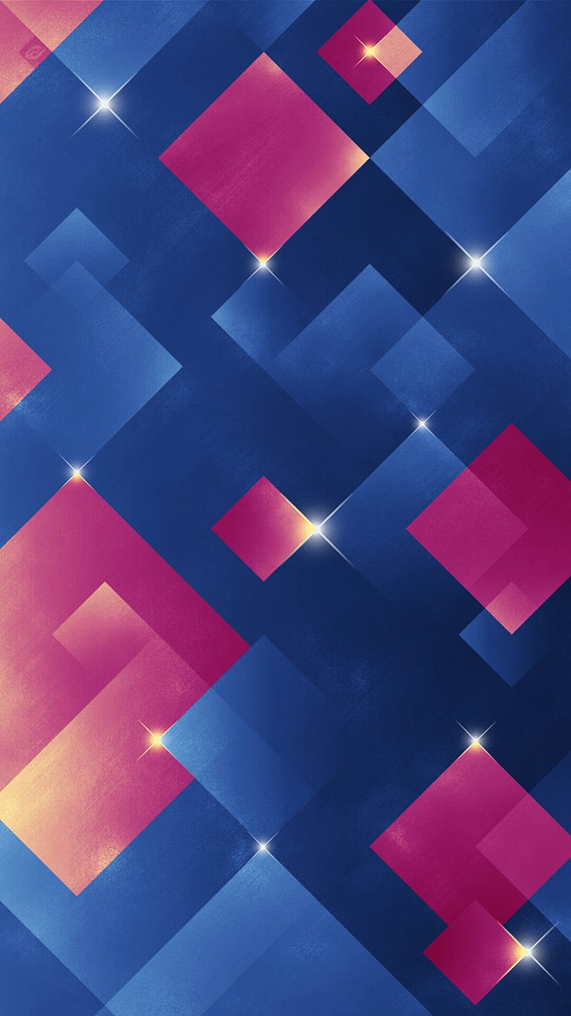 Squares, abstract, blue, geometric, pink, HD phone wallpaper