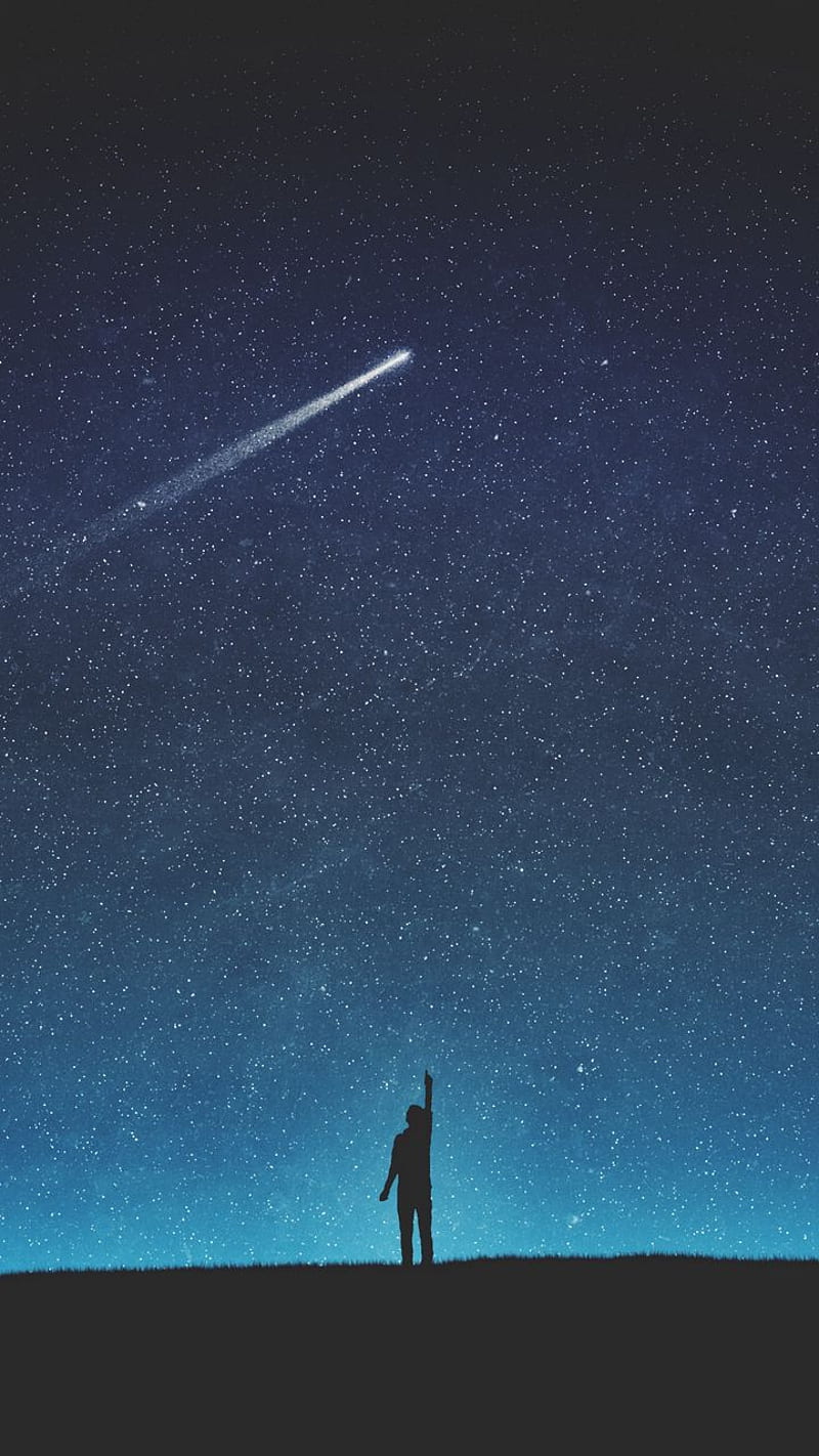 starry sky, galaxy, night, shooting, silhouette, space, star, stars, universe, HD phone wallpaper